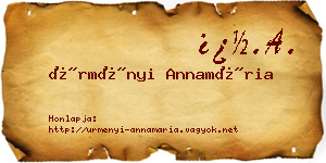 Ürményi Annamária névjegykártya